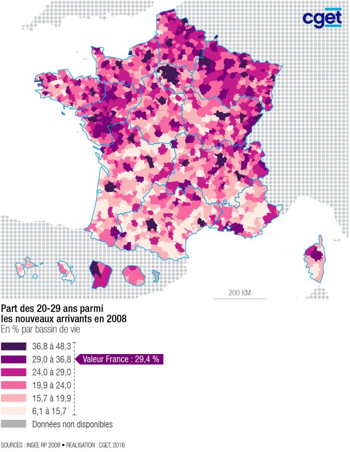 Part des 20-29 ans parmi les nouveaux arrivants