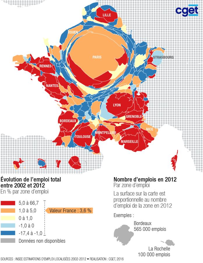 Evolution de l'emploi entre 2002 et 2012