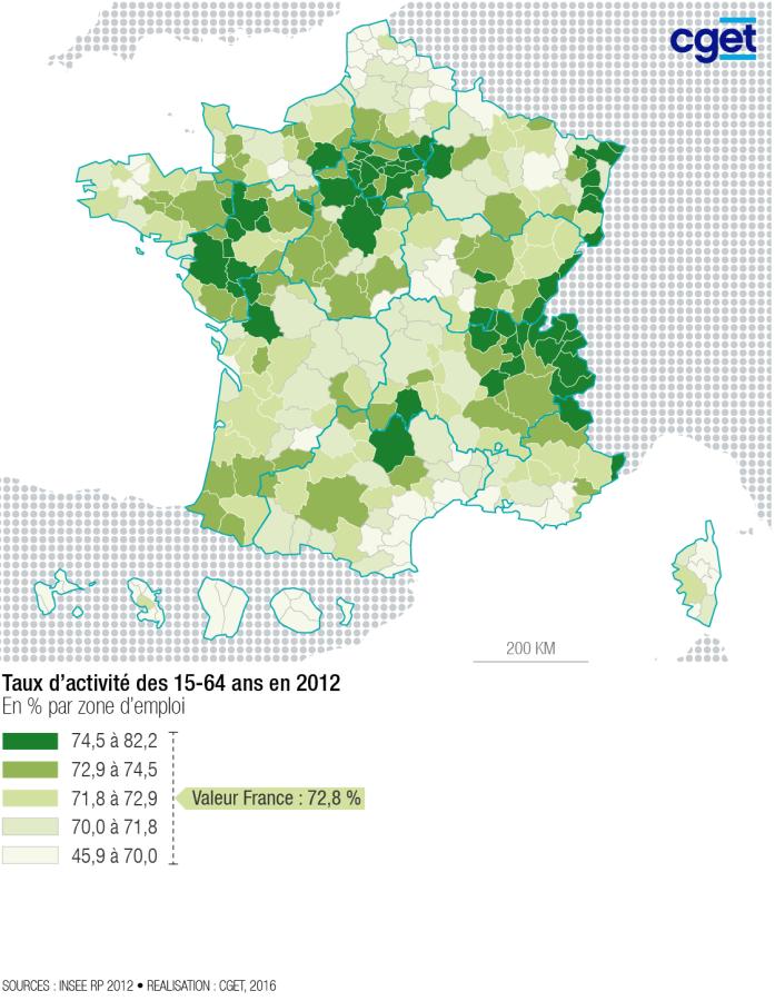 Taux d'activit&eacute; des 15-64 ans