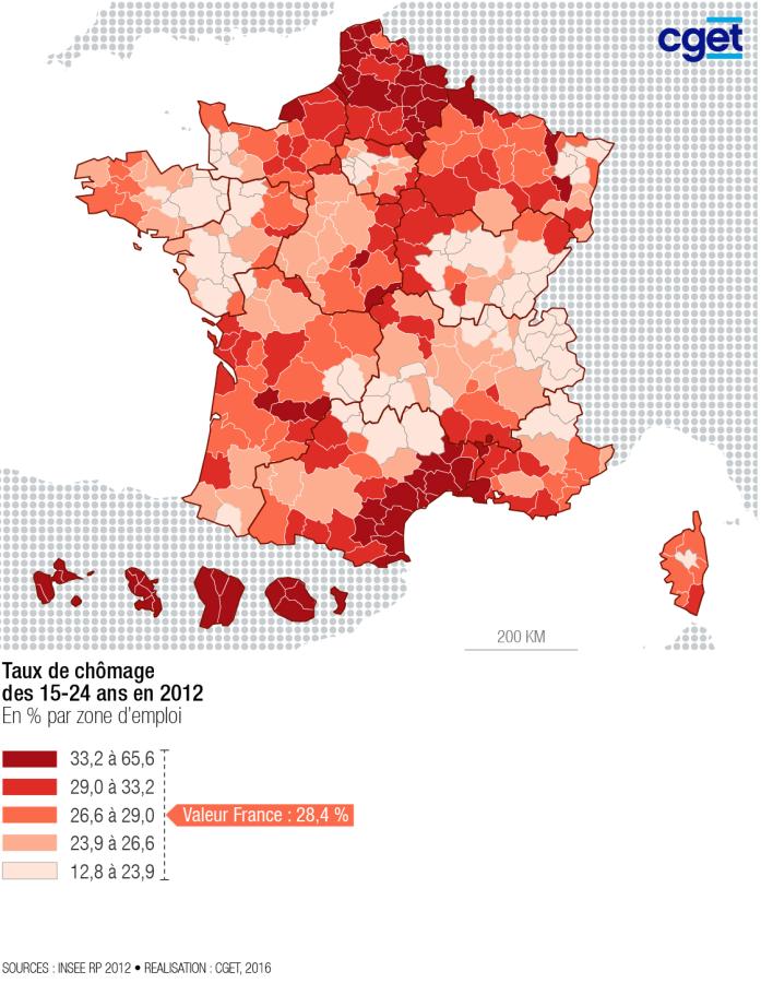 Taux de ch&ocirc;mage des 15-24 ans