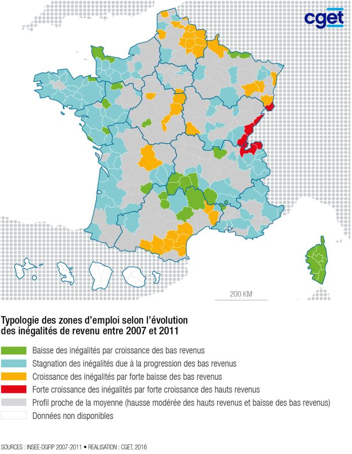 Evolution des in&eacute;galit&eacute;s de revenus au sein des zones d'emploi