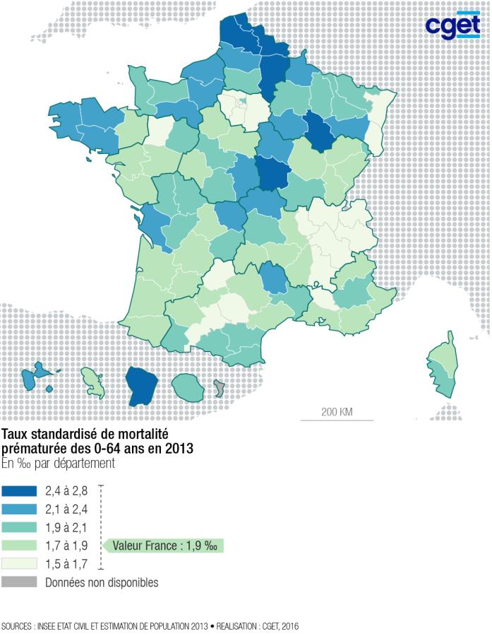 Taux de mortalit&eacute; pr&eacute;matur&eacute;e standardis&eacute; (avant 65 ans)