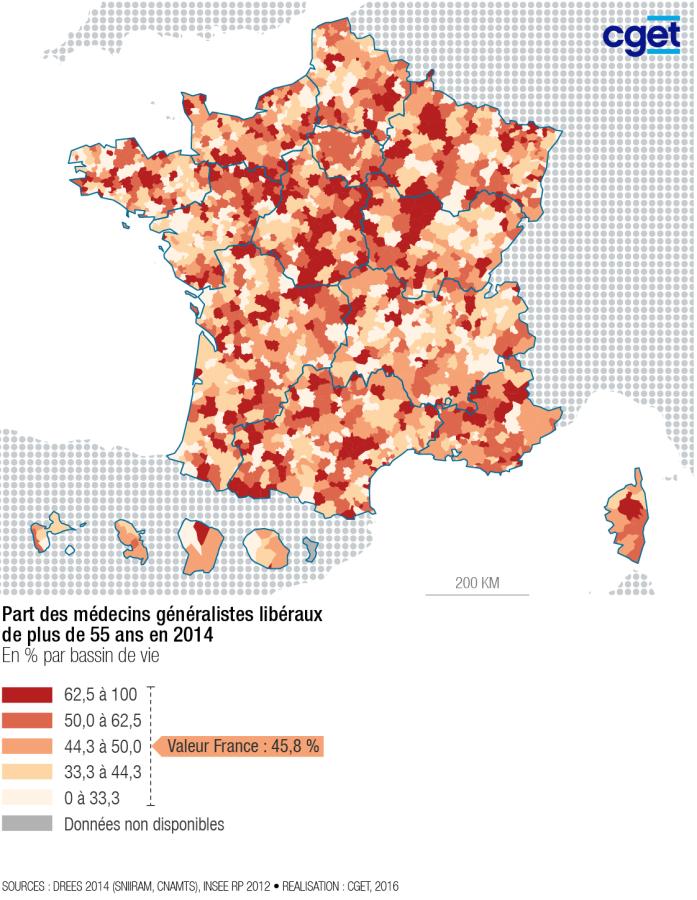 Part des m&eacute;decins g&eacute;n&eacute;ralistes lib&eacute;raux de plus de 55 ans