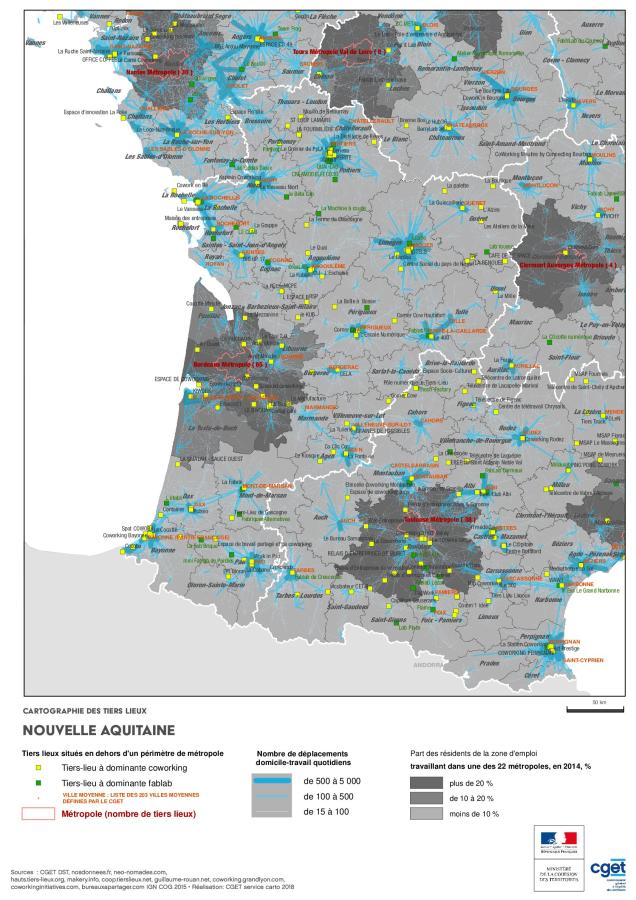 Cartographie des Tiers lieux en Nouvelle-Aquitaine