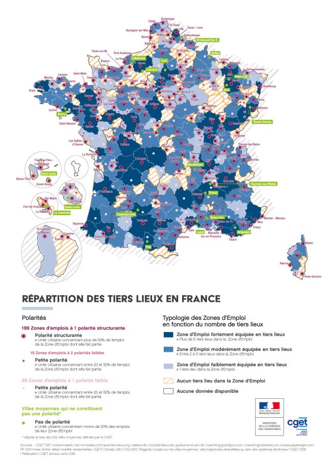 R&eacute;partition des Tiers-Lieux en France