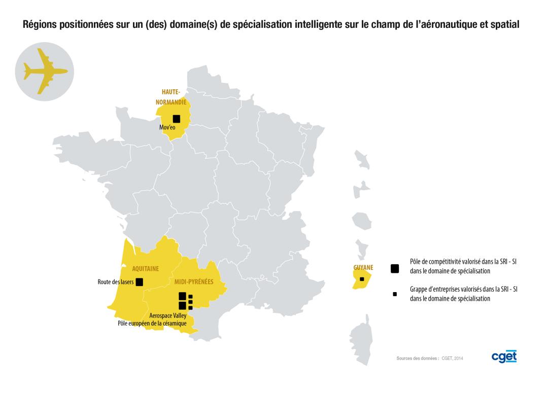 R&eacute;gions sp&eacute;cialis&eacute;es sur le champ de l'a&eacute;ronautique et spatial