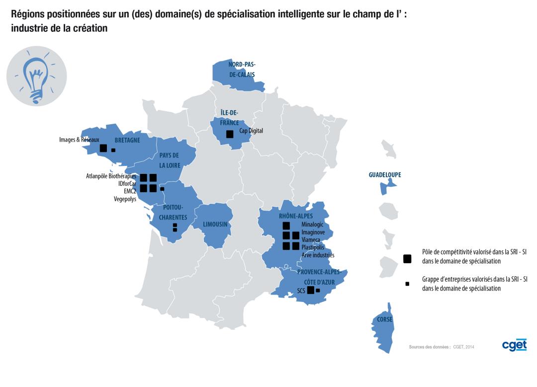 R&eacute;gions sp&eacute;cialis&eacute;es sur le champ de l'industrie de la cr&eacute;ation