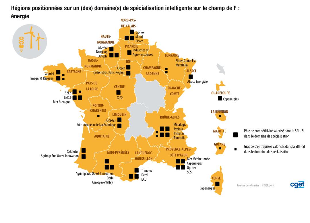 R&eacute;gions sp&eacute;cialis&eacute;es sur le champ de l'&eacute;nergie