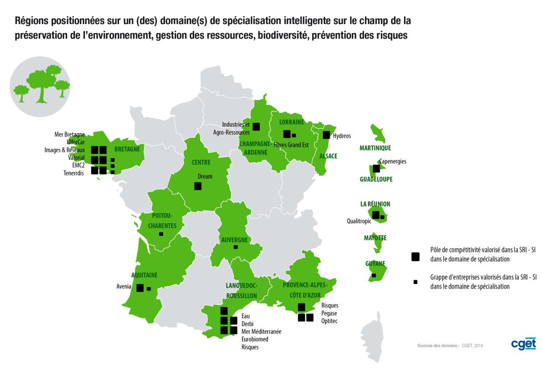 R&eacute;gions sp&eacute;cialis&eacute;es sur le champ de l'environnement