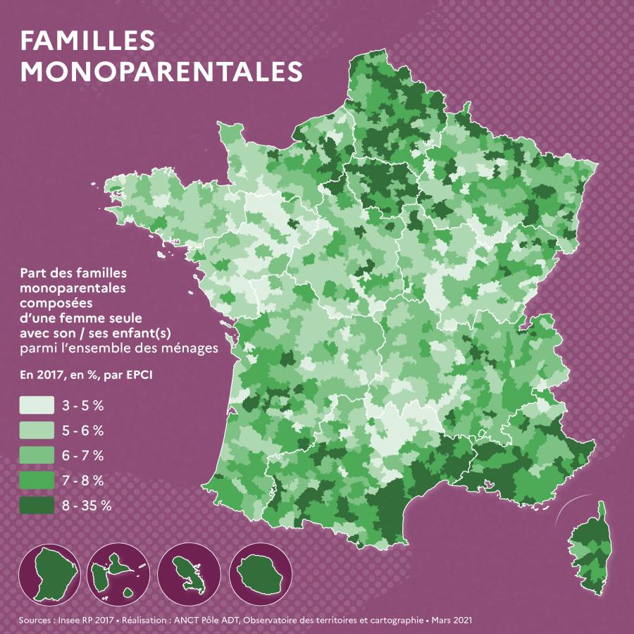 Part des familles monoparentales compos&eacute;es d'une femme seule avec son / ses enfant(s)