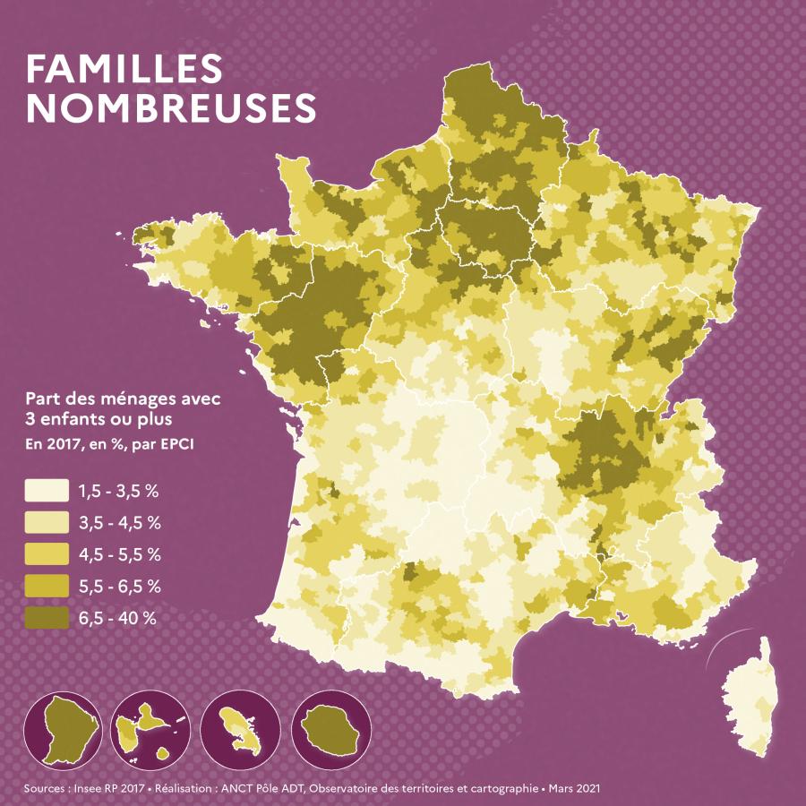 Part des m&eacute;nages avec 3 enfants ou plus