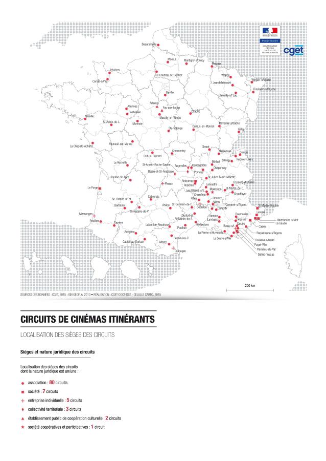 Localisation des si&egrave;ges des circuits de cin&eacute;mas itin&eacute;rants