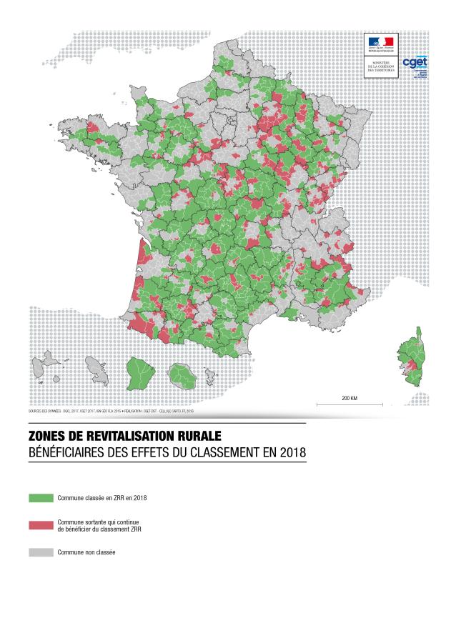 Zones de revitalisation rurale (ZRR) - B&eacute;n&eacute;ficiaires des affets du classement en 2018
