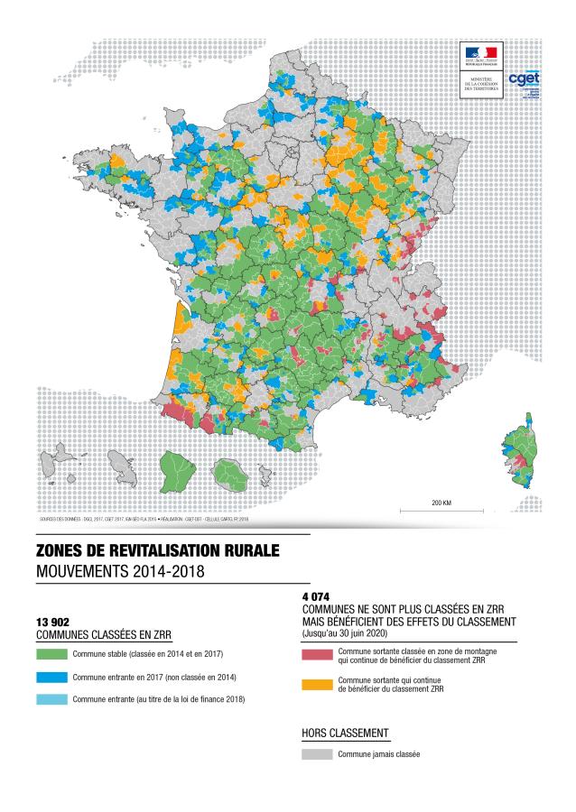 Zones de revitalisation rurale (ZRR) - Mouvement 2014-2018
