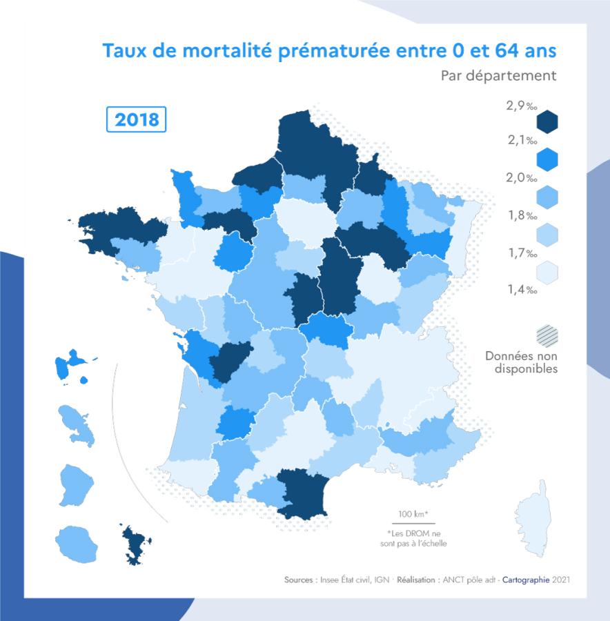 Taux de mortalit&eacute; pr&eacute;matur&eacute;e entre 0 et 64 ans