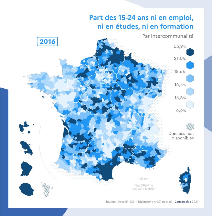Part des 15-24 ans ni en emploi, ni en &eacute;tudes, ni en formation