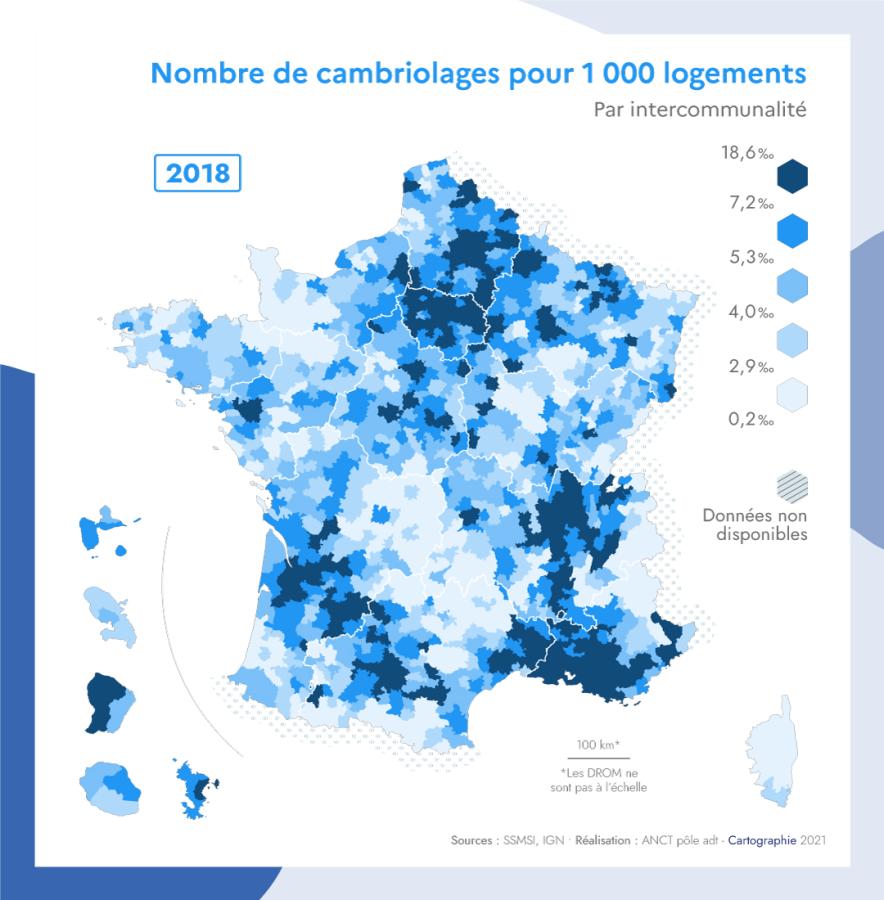 Nombre de cambriolages pour 1000 habitants