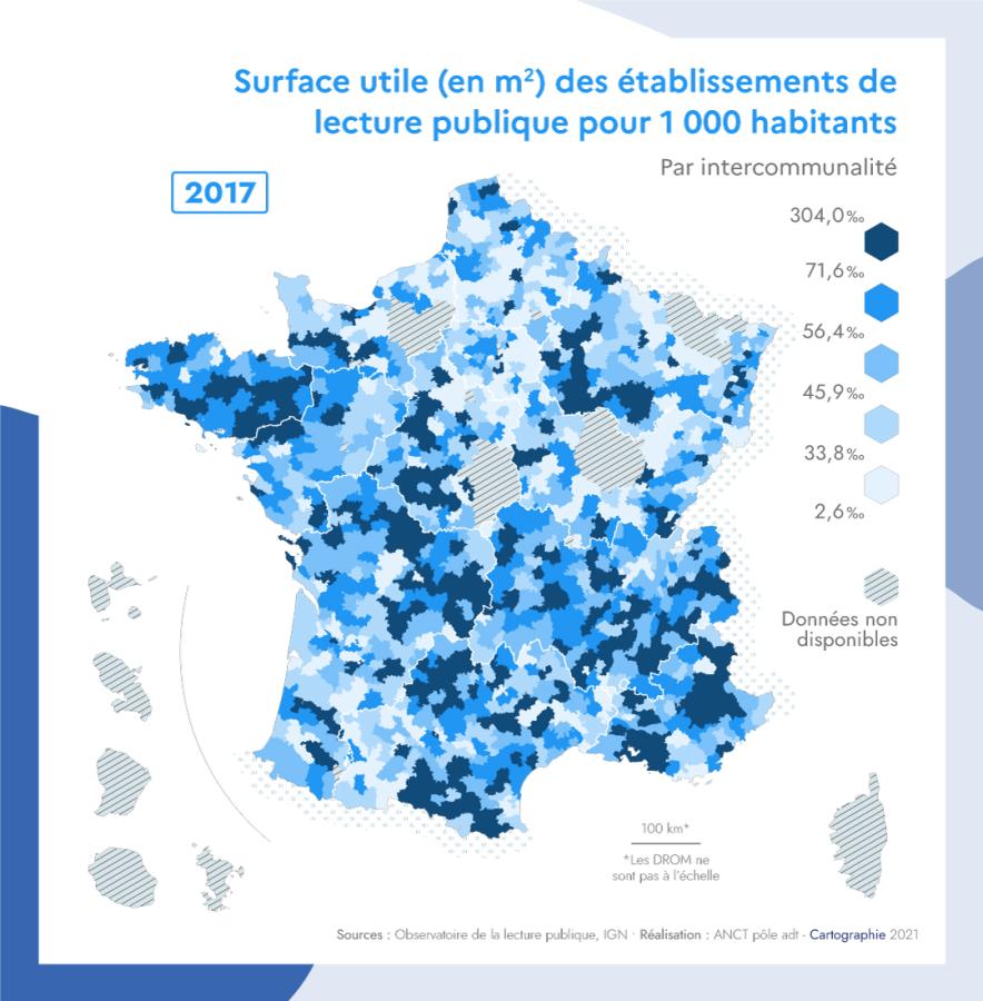 Surface utile (en m&sup2;) des &eacute;tablissements de lecture publique pour 1000 habitants