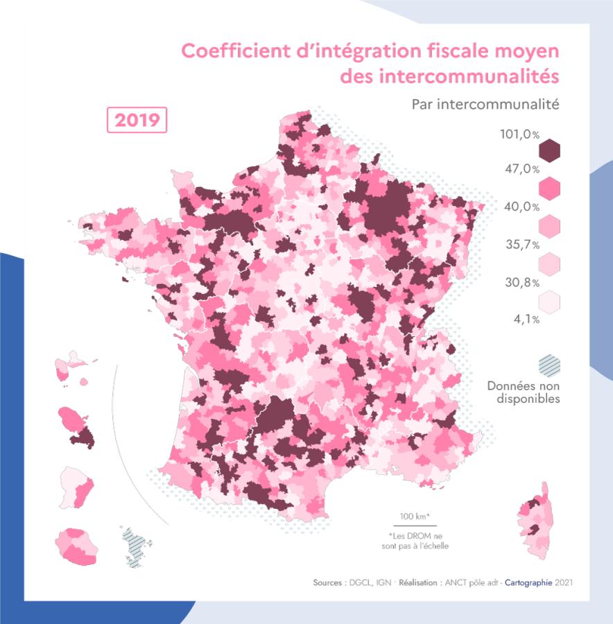 Coefficient d'int&eacute;gration fiscale moyen des intercommunalit&eacute;s