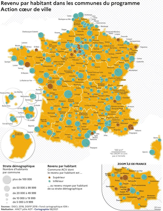 Revenu par habitant dans les communes Action Coeur de Ville