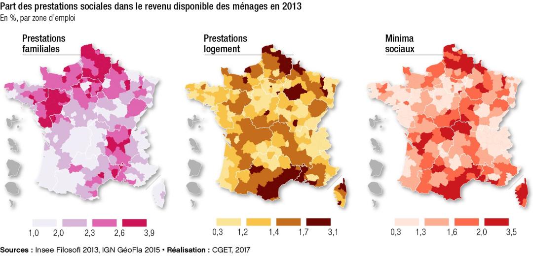 Part des prestations sociales dans le revenu disponible des m&eacute;nages en 2013
