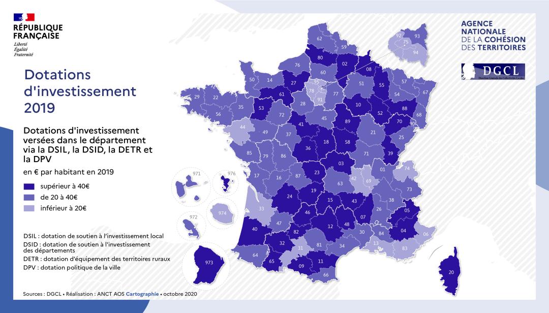 Carte des dotations d'investissement en 2019 &mdash; Cliquer pour consulter la carte interactive