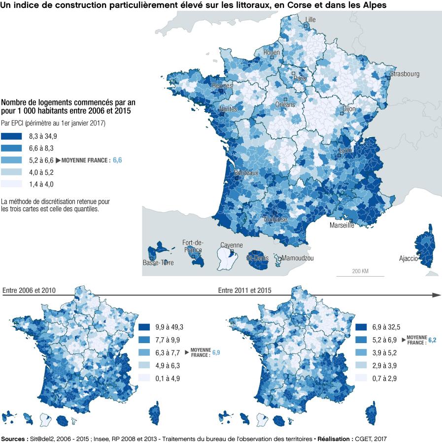 Un indice de construction particuli&egrave;rement &eacute;lev&eacute; sur les littoraux, en Corse et dans les Alpes