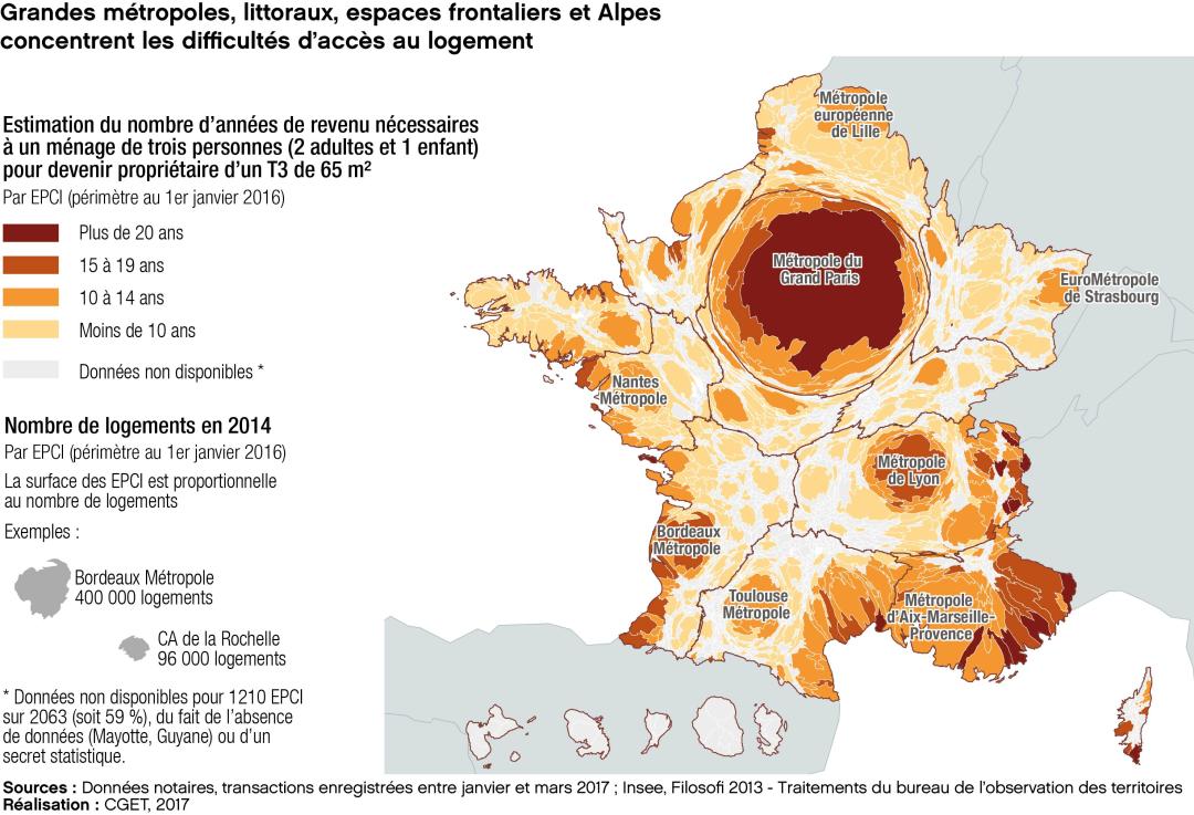 Grandes m&eacute;tropoles, littoraux, espaces frontaliers et Alpes concentrent les difficult&eacute;s d'acc&egrave;s au logement