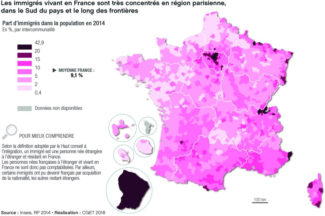 Part des immigr&eacute;s dans la population en 2014