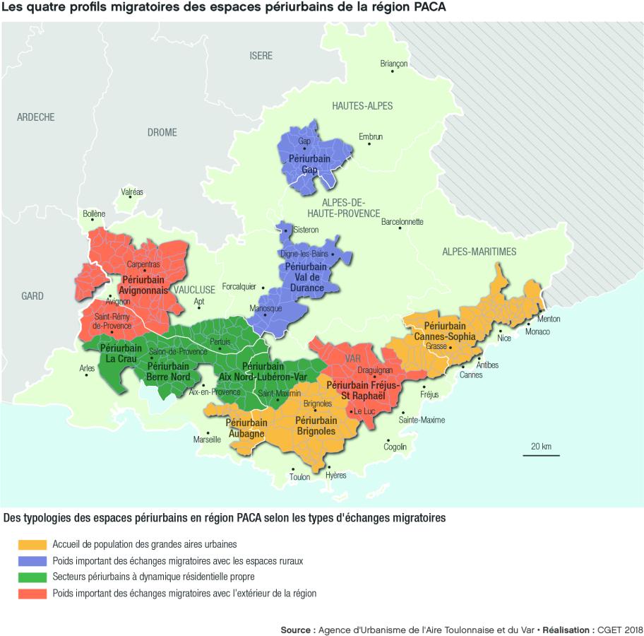 Les quatre profils migratoires des espaces p&eacute;riurbains de la r&eacute;gion PACA