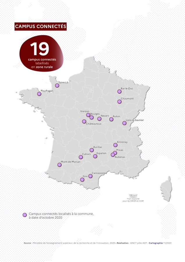Localisation des campus connect&eacute;s en milieu rural