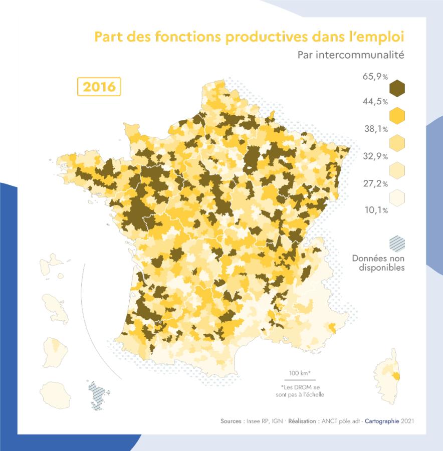 Part des fonctions productives dans l'emploi