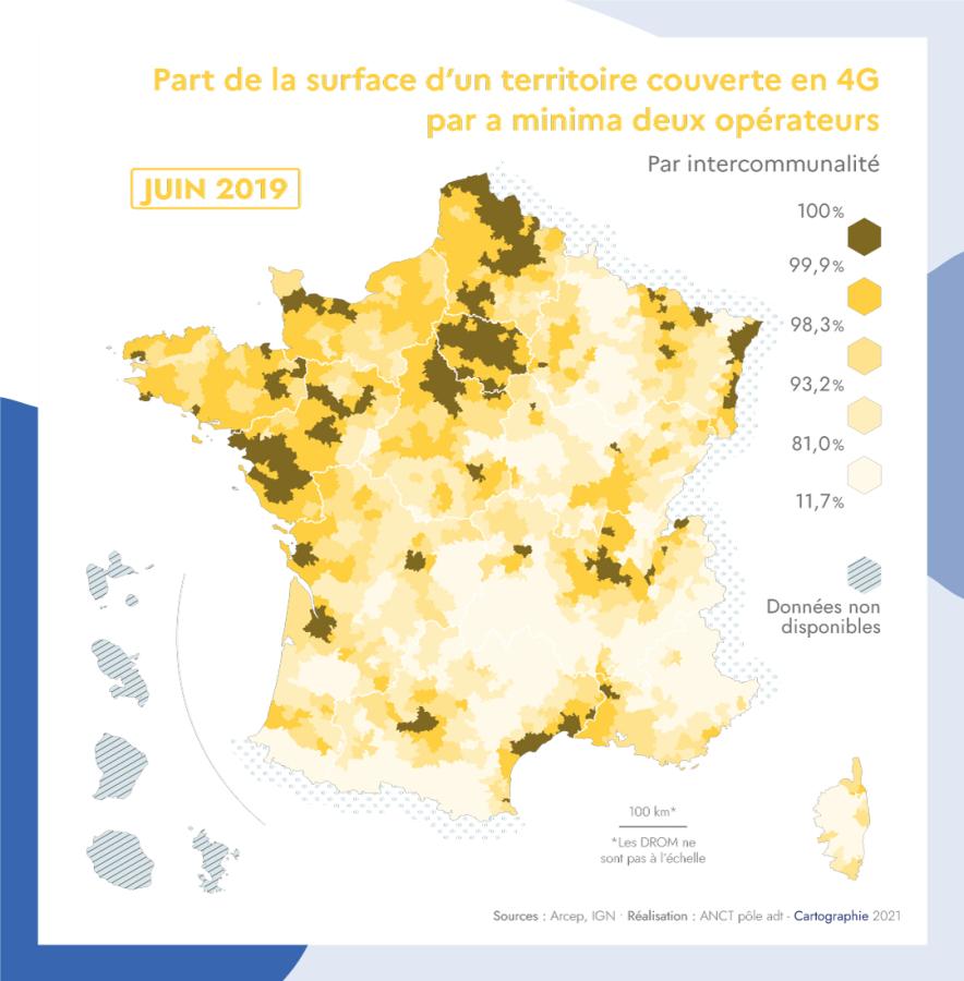 Part de la surface d'un territoire couverte en 4G par a minima deux op&eacute;rateurs