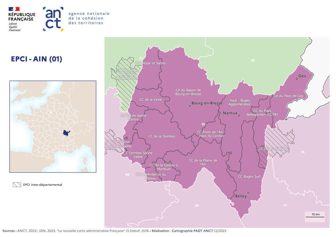 Carte d&eacute;partementale des EPCI en 2023 : Ain