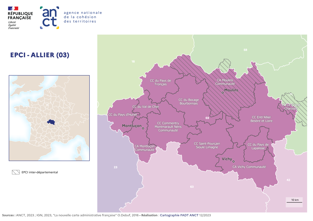 Carte d&eacute;partementale des EPCI en 2023 : Allier