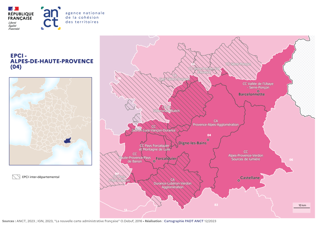 Carte d&eacute;partementale des EPCI en 2023 : Alpes-de-Haute-Provence