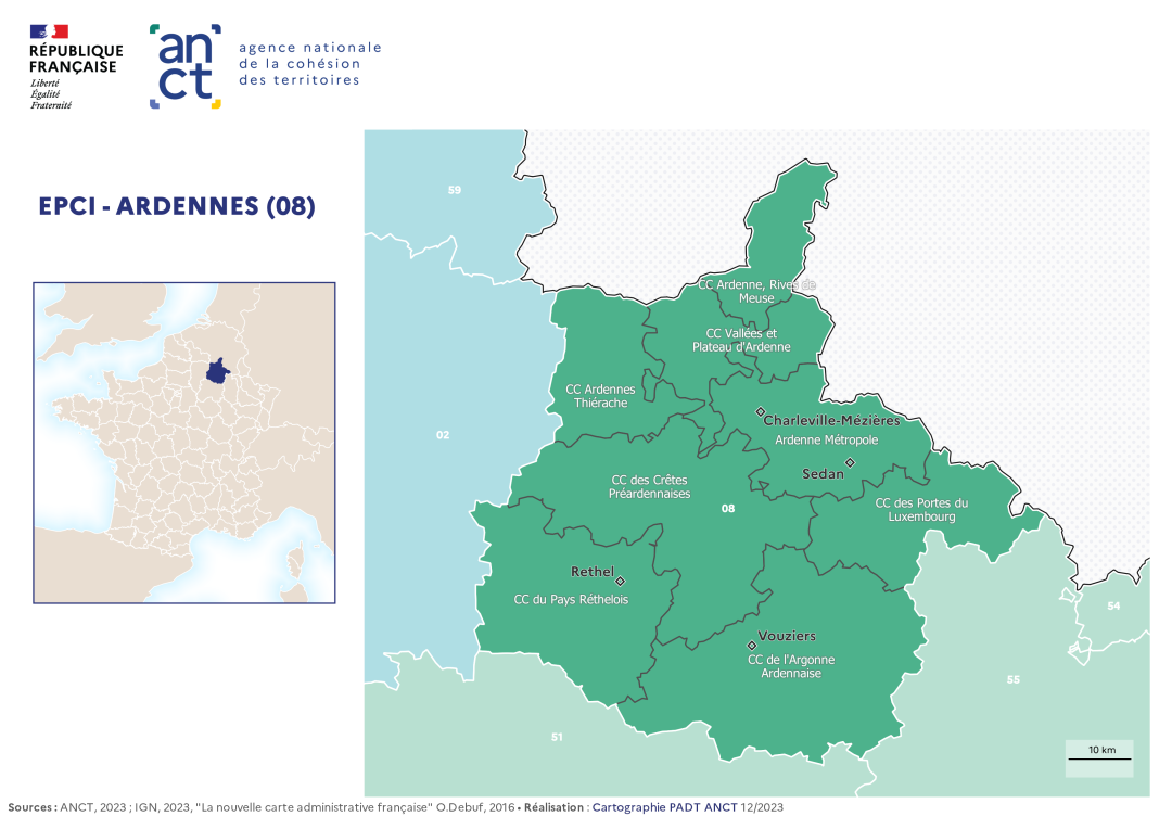 Carte d&eacute;partementale des EPCI en 2023 : Ardennes