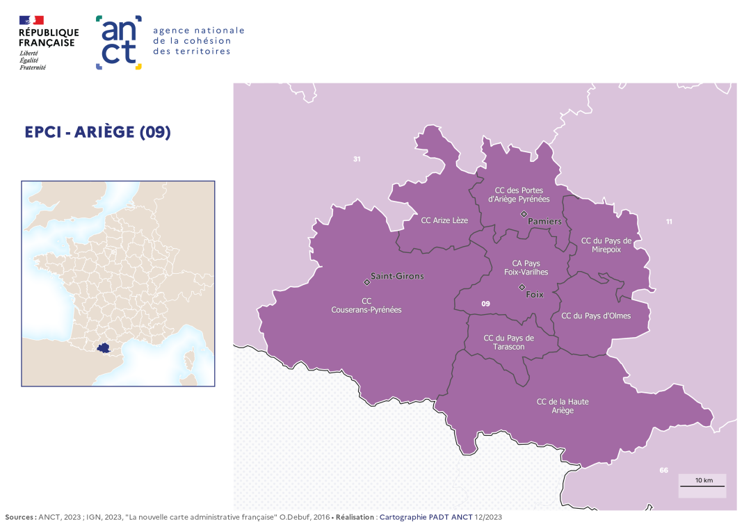 Carte d&eacute;partementale des EPCI en 2023 : Ari&egrave;ge