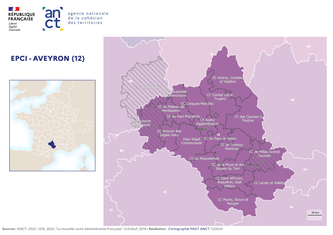 Carte d&eacute;partementale des EPCI en 2023 : Aveyron