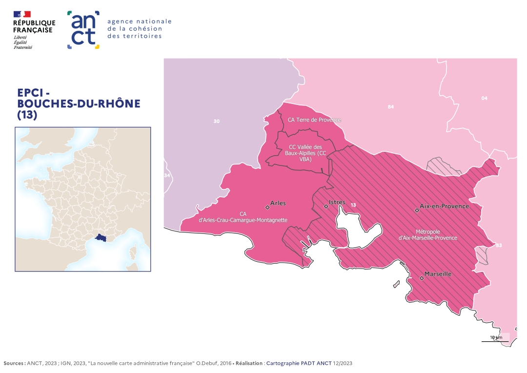 Carte d&eacute;partementale des EPCI en 2023 : Bouches-du-Rh&ocirc;ne