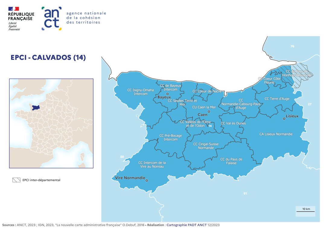 Carte d&eacute;partementale des EPCI en 2023 : Calvados