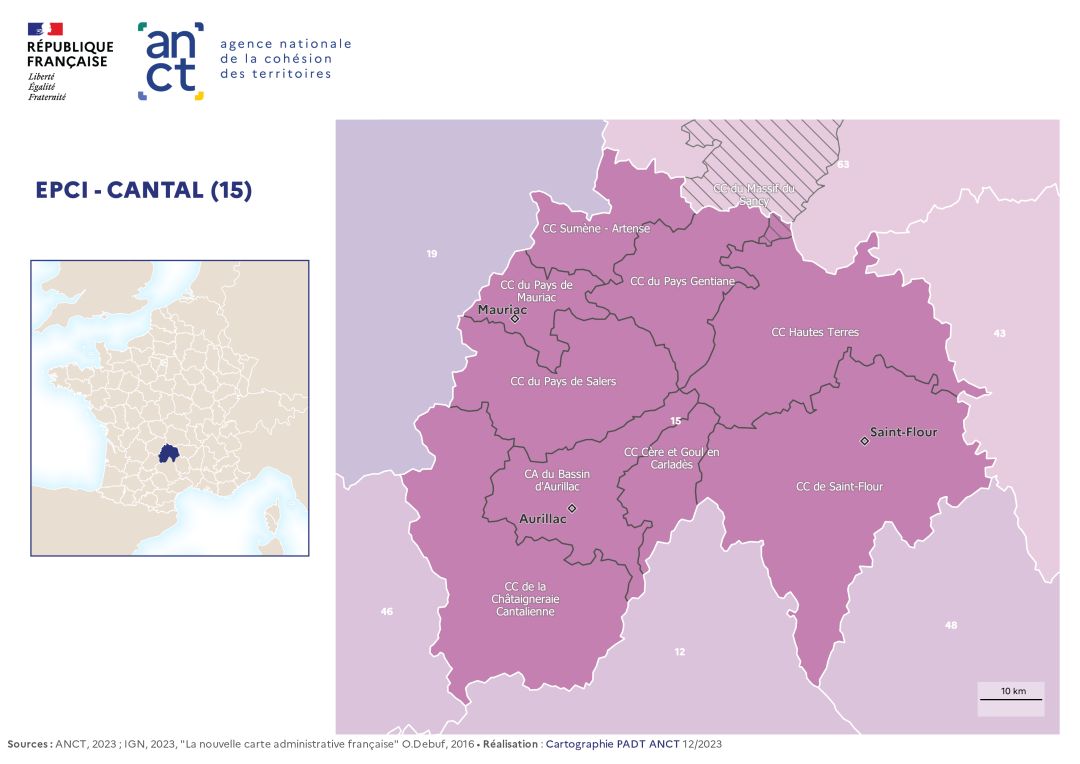 Carte d&eacute;partementale des EPCI en 2023 : Cantal