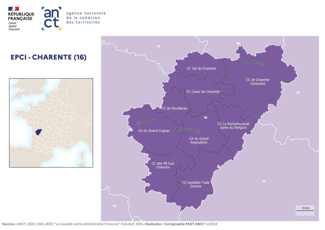 Carte d&eacute;partementale des EPCI en 2023 : Charente