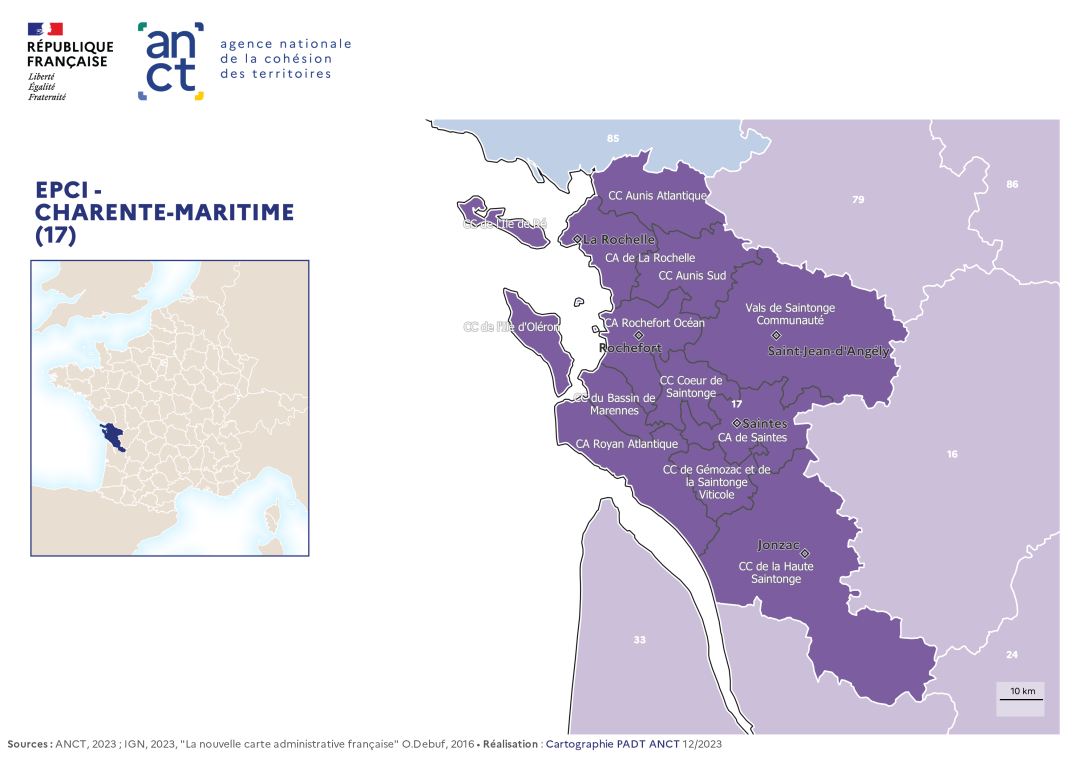 Carte d&eacute;partementale des EPCI en 2023 : Charente-Maritime