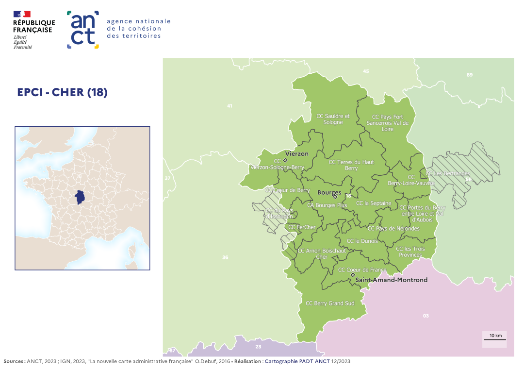 Carte d&eacute;partementale des EPCI en 2023 : Cher