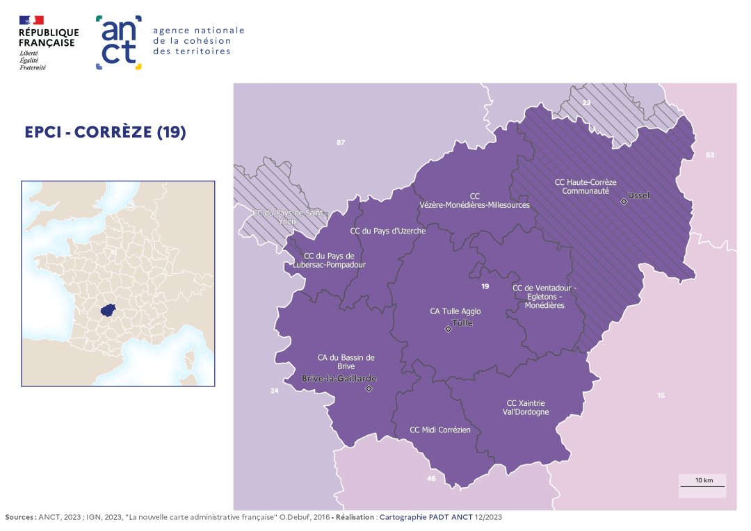 Carte d&eacute;partementale des EPCI en 2023 : Corr&egrave;ze