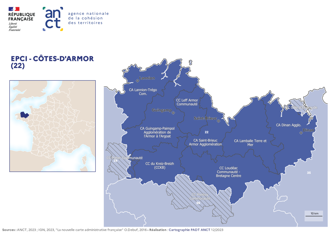 Carte d&eacute;partementale des EPCI en 2023 : C&ocirc;tes-d'Armor