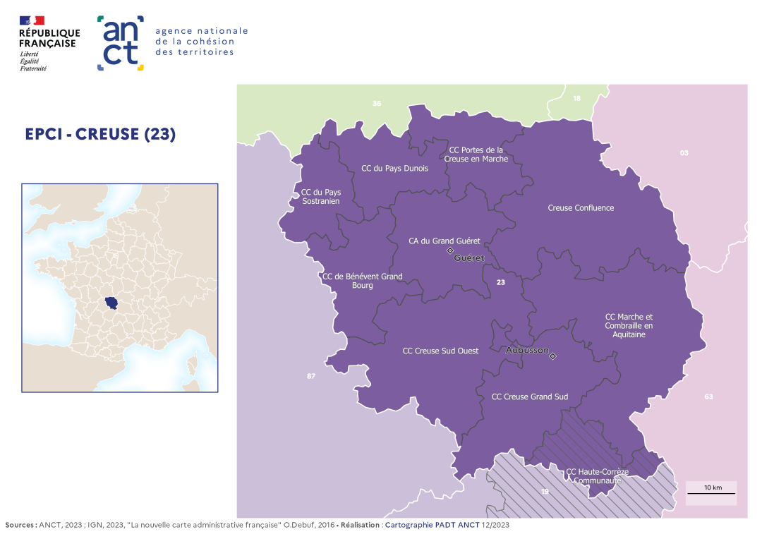 Carte d&eacute;partementale des EPCI en 2023 : Creuse
