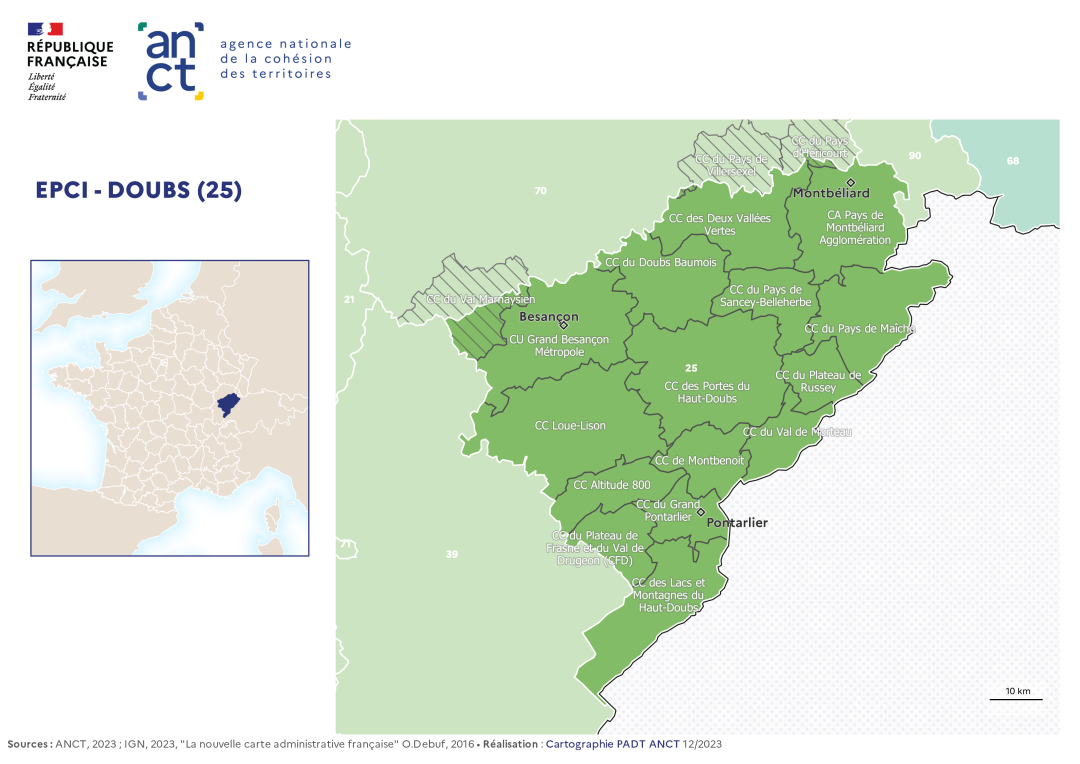 Carte d&eacute;partementale des EPCI en 2023 : Doubs