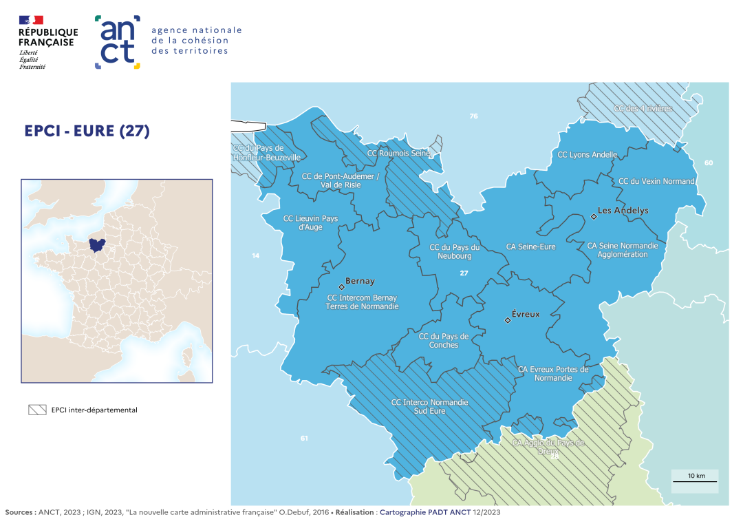 Carte d&eacute;partementale des EPCI en 2023 : Eure